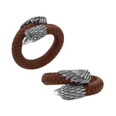 Balinese 925 Sterling Silver Eagle Head Bracelet With Light Brown Leather For Men